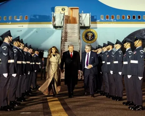 US President Trump Touches Down in UK for Unprecedented Repeat State Visit As Protests Assemble in Windsor